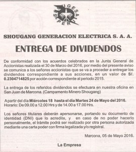 Entrega de Dividendos 2015